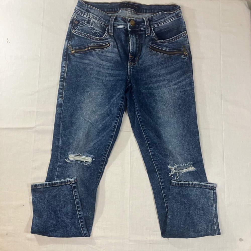 Rock & Republic Kashmiere Ankle Skinny Jeans Distressed Blue Size 27 R012826